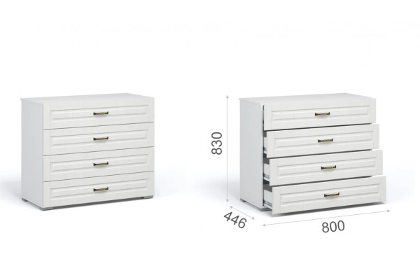 Комод Лацио 4ящ   (Белый/белое дерево) фабрика Империал 