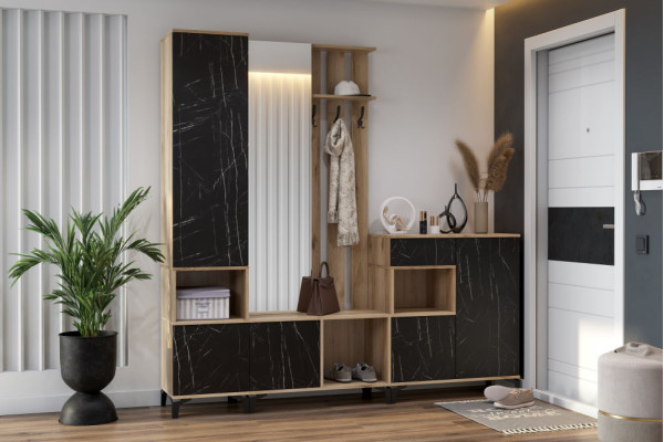 Прихожая Луксор (Дуб Делано светлый/Камень Пьетра черный) фабрика Астрид-мебель