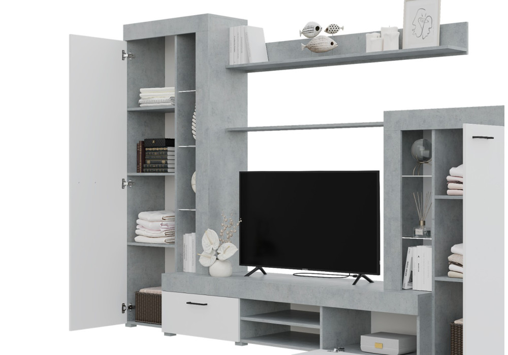 Гостиная Дельта - Белый / Бетон (Горизонт)