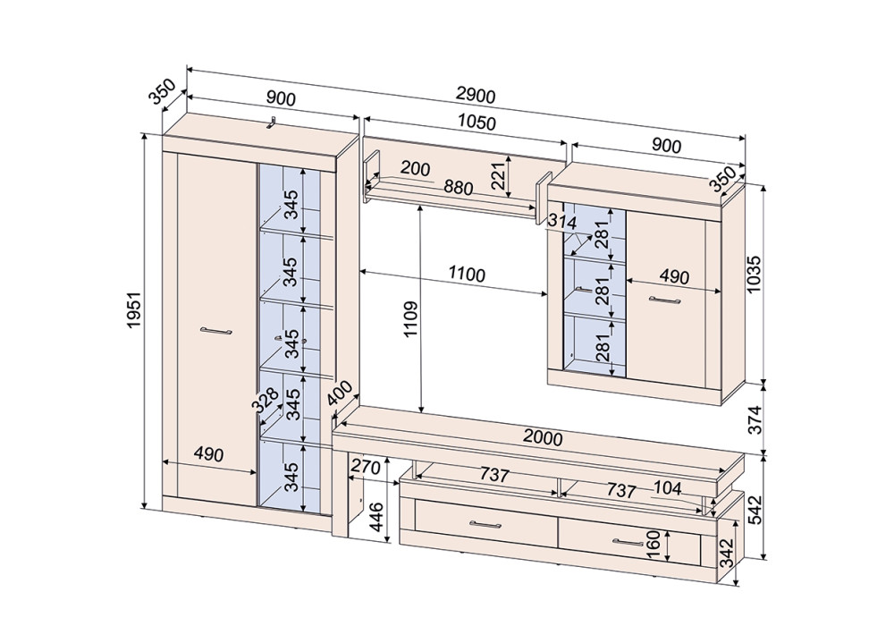 Гостиная Loft 4 (Дуб золотой/Антрацит)  фабрика Интерлиния  