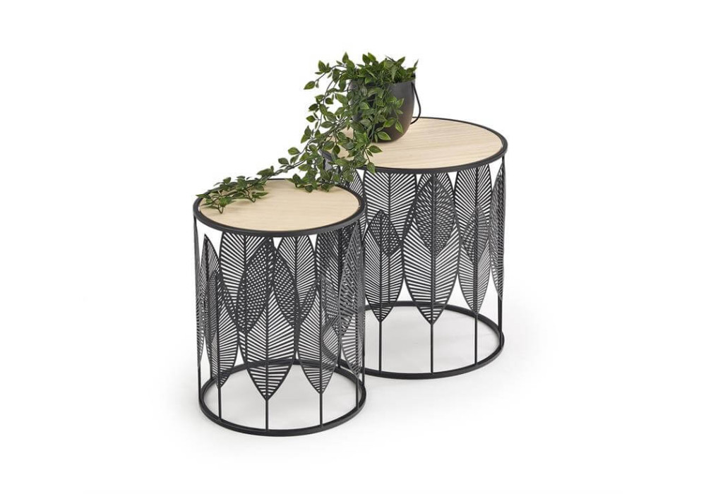 Комплект Halmar FOLLA, 2 стола журнальных (натуральный/черный)