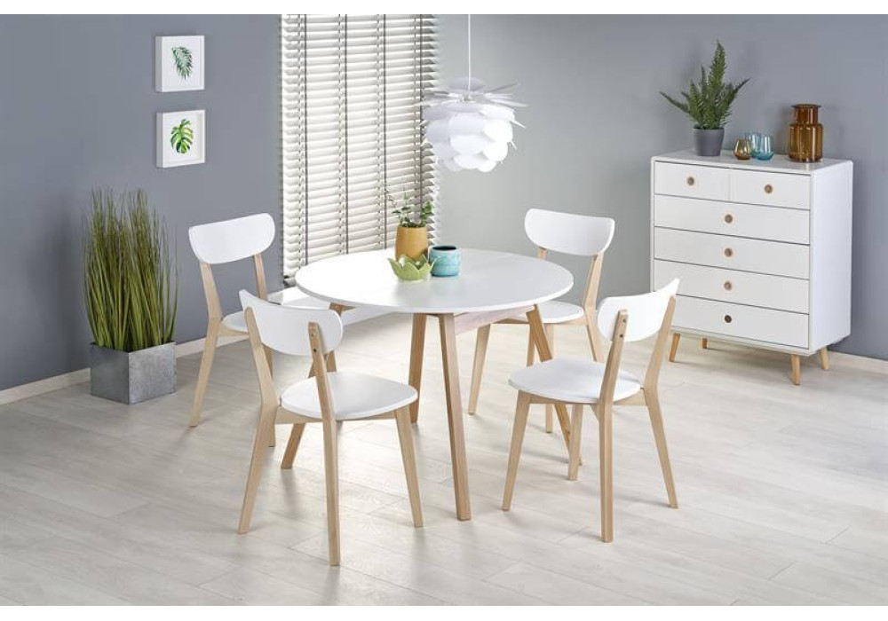 Стол обеденный HALMAR RUBEN раскладной, белый матовый/натуральный, 102-142/102/73