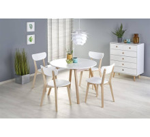 Стол обеденный HALMAR RUBEN раскладной, белый матовый/натуральный, 102-142/102/73