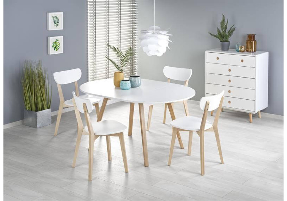 Стол обеденный HALMAR RUBEN раскладной, белый матовый/натуральный, 102-142/102/73