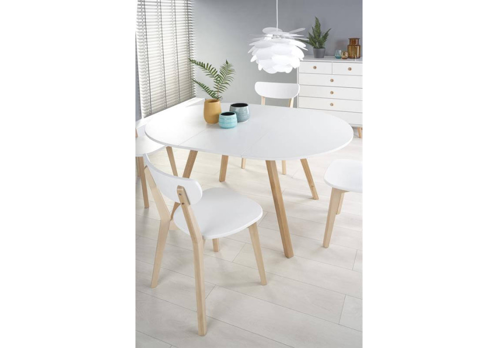 Стол обеденный HALMAR RUBEN раскладной, белый матовый/натуральный, 102-142/102/73