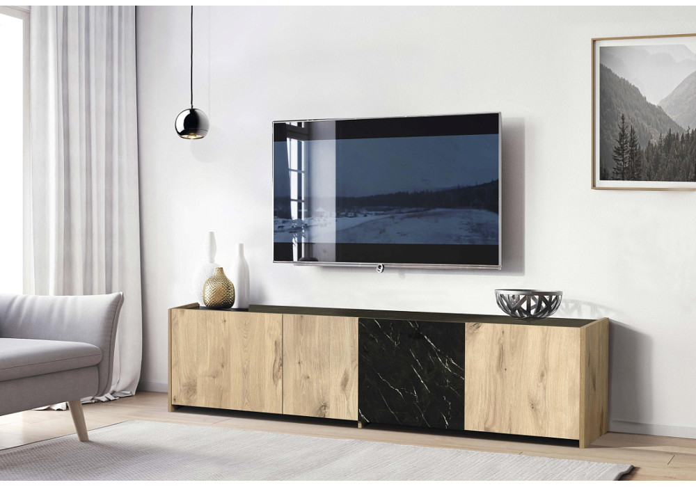 ТУМБА ПОД ТВ 56.01 АДАЖИО (НЕБУЛА/МРАМОР ЧЕРНЫЙ)  Фабрика Олмеко