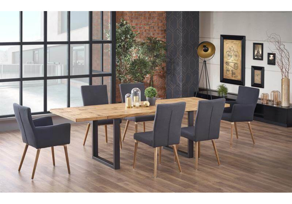 Стол обеденный HALMAR PEREZ раскладной, дуб светлый/черный, 160-250/90/76