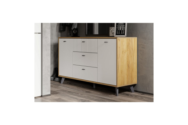 Комод SV-Мебель Милан (3 ящика, двухстворчатый, дуб золотой/белый матовый)