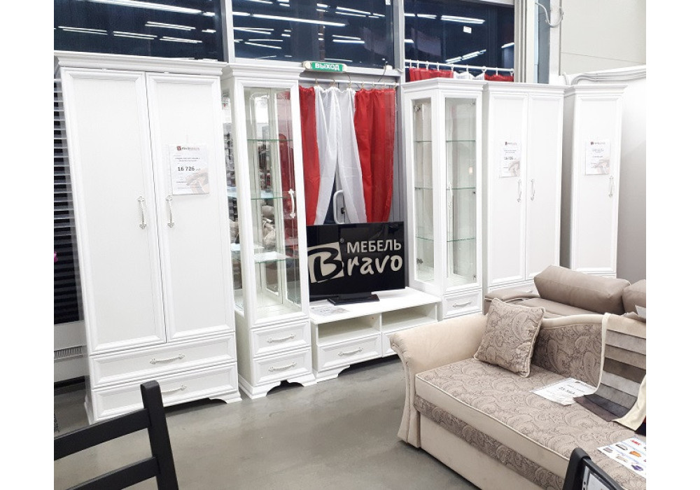 Шкаф с витриной 2 двери 4 стекла Грация (лак) (Белый/Белый)  фабрика Браво мебель