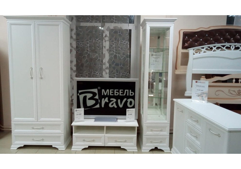 Шкаф с витриной 2 двери 4 стекла Грация (лак) (Белый/Белый)  фабрика Браво мебель