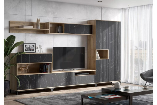 Модульная  гостиная Луксор (Дуб Делано светлый/Камень Пьетра черный)  фабрика Астрид-мебель