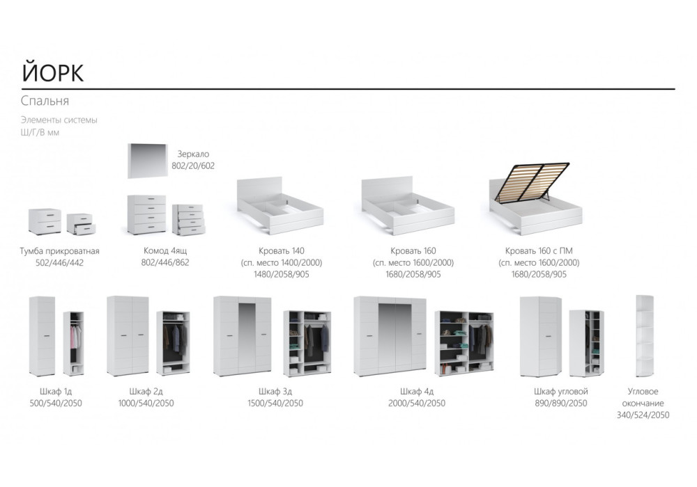 Кровать "Йорк" 1600 с основанием (Белый/белый глянец) фабрика Империал 