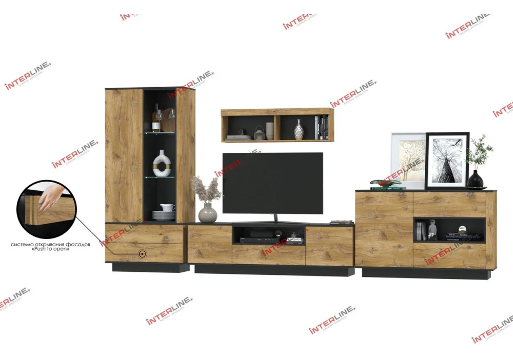 Гостиная Quartz 2 (Дуб нокс/Черный)  фабрика Интерлиния  