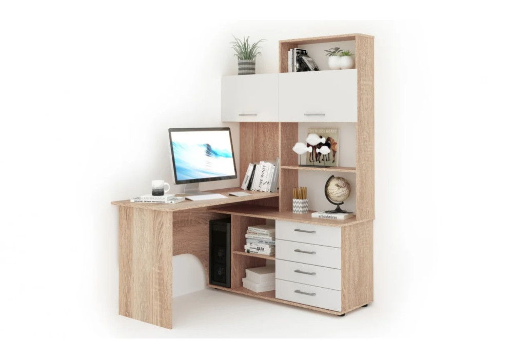 Стол Гарвард угловой с надставкой  правый (Дуб сонома/белый)  фабрика Империал 