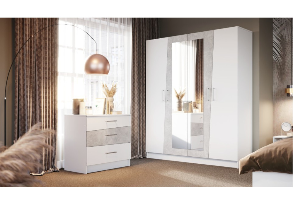 Шкаф 4-х дверный Антария  (Белый жемчуг/ателье светлый))  фабрика Империал 