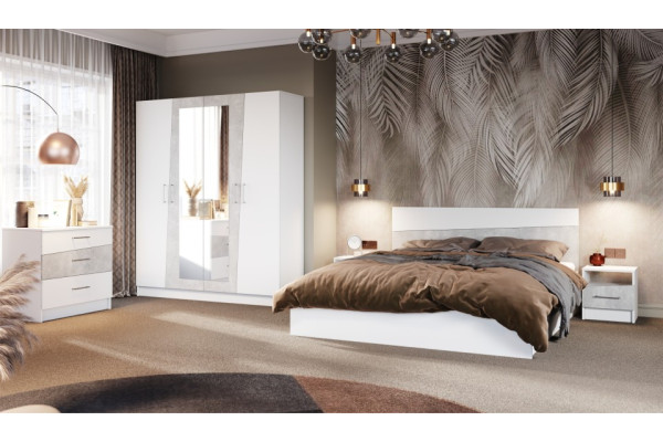 Модульная спальня Антария с 4-х дверным шкафом   (Белый жемчуг/ателье светлый )  фабрика Империал 