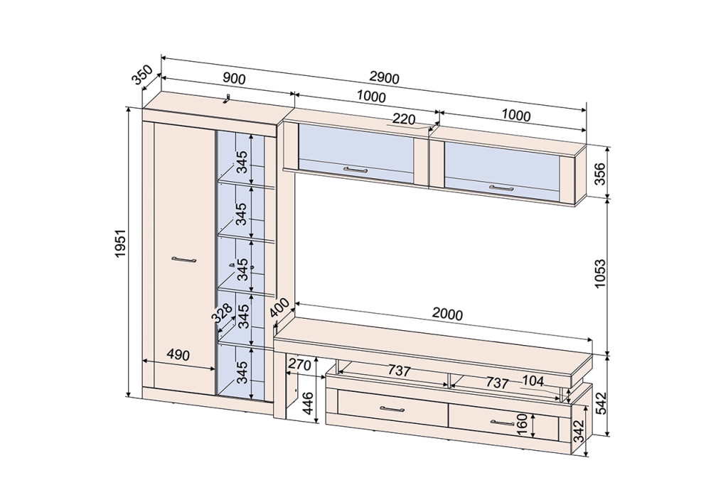 Гостиная Loft 3 (Дуб золотой/Антрацит)  фабрика Интерлиния  