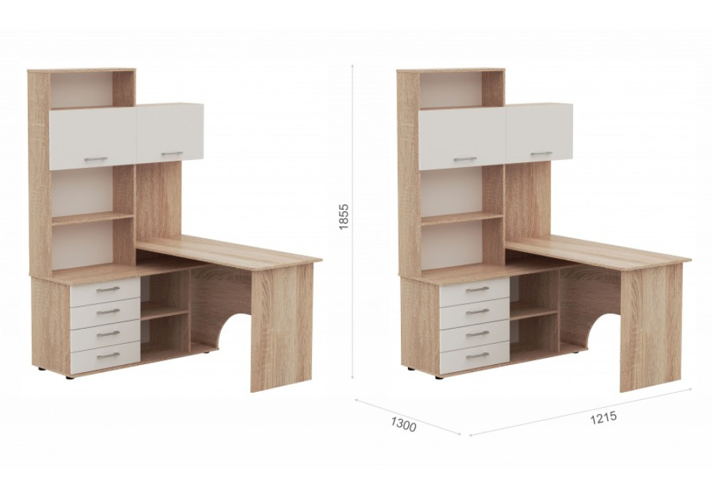 Стол Гарвард угловой с надставкой  левый (Дуб сонома/белый)  фабрика Империал 
