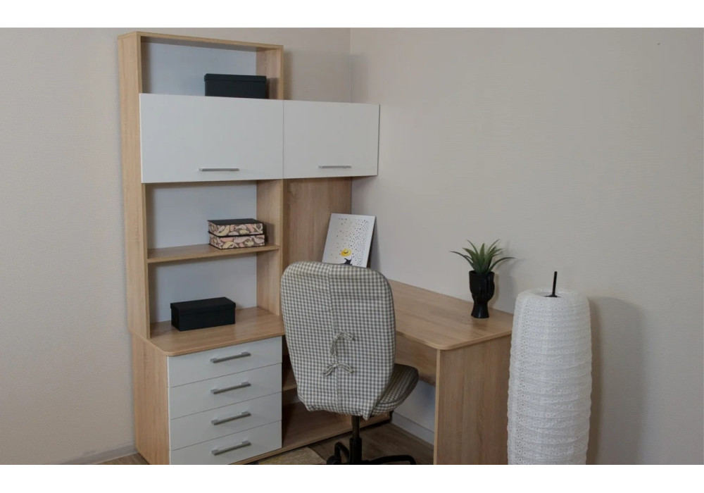 Стол Гарвард угловой с надставкой  левый (Дуб сонома/белый)  фабрика Империал 