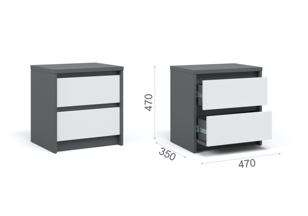 Прикроватная тумба  Мишель  (Антрацит/белый жемчуг)  фабрика Империал 