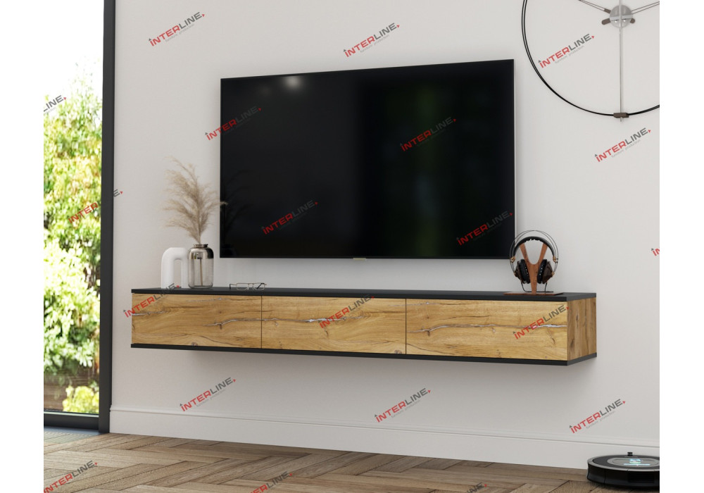 Тумба подвесная (ТВ) Quartz QZ-Т3Ш (Дуб нокс/Черный)  фабрика Интерлиния  