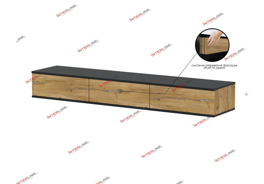 Тумба подвесная (ТВ) Quartz QZ-Т3Ш (Дуб нокс/Черный)  фабрика Интерлиния  