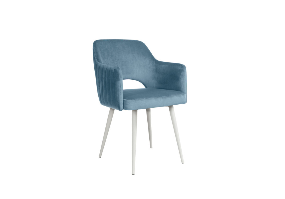 Стул "БЕРТА" (ВЕЛЮР ТЕНЕРИФЕ ДАСТИН БЛЮ / ЦВЕТ (МЕТАЛЛ): БЕЛЫЙ) Олмеко