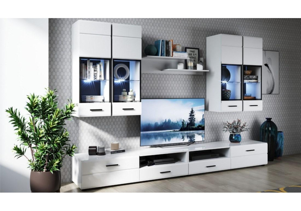 Гостиная Йорк с витринами (белый/белый глянец)  фабрика Империал 