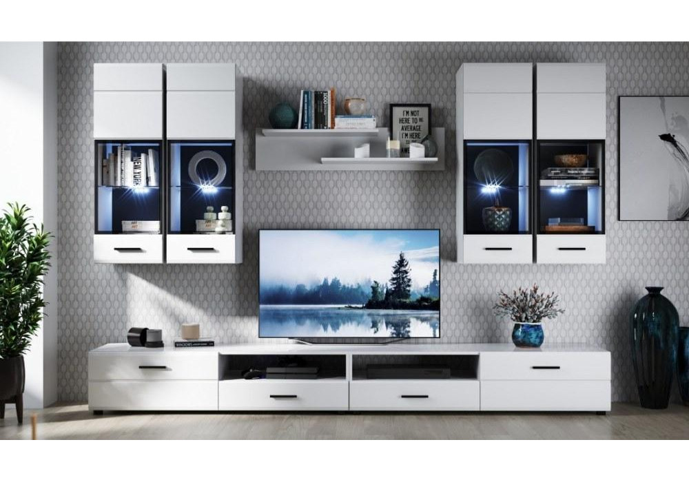 Гостиная Йорк с витринами (белый/белый глянец)  фабрика Империал 