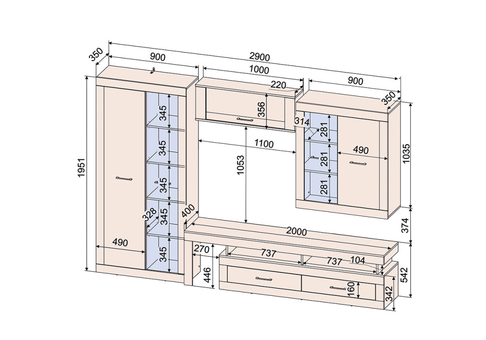 Гостиная Loft 2 (Дуб золотой/Антрацит)  фабрика Интерлиния  