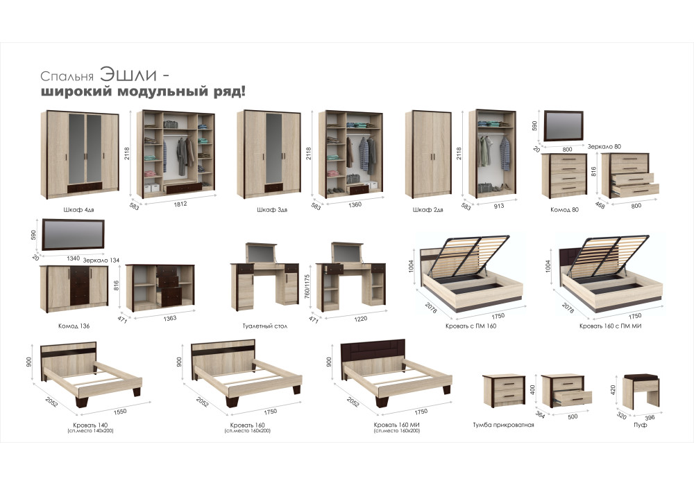 Туалетный столик   Эшли  (Венге/сонома)  фабрика Империал 