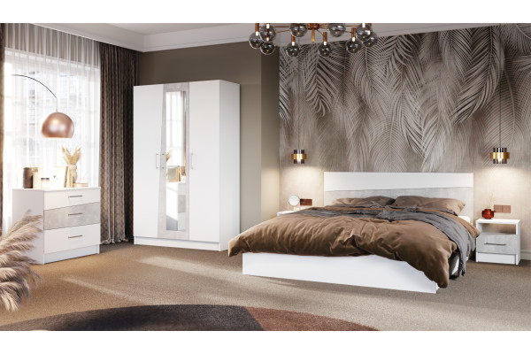 Модульная спальня Антария с 3-х дверным шкафом   (Белый жемчуг/ателье светлый )  фабрика Империал 