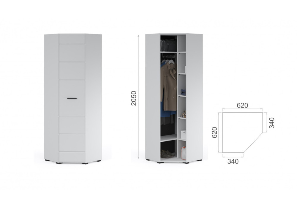 Угловой шкаф в прихожую Йорк  (белый/белый глянец)  фабрика Империал 