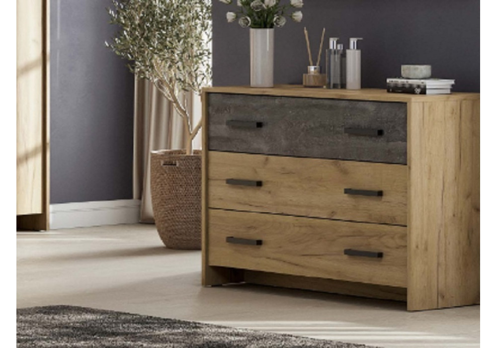 Комод NN Мебель МСП 1 3 ящика (Дуб Золотой/Камень Темный)