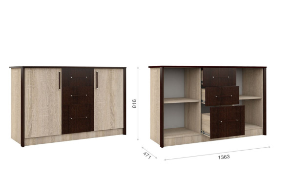 Комод Эшли 136   ( Венге/дуб сонома) фабрика Империал 