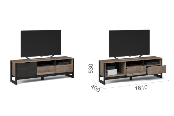 Тумба ТВ Стокгольм (Дуб гранж песочный/железный камень) фабрика Империал 