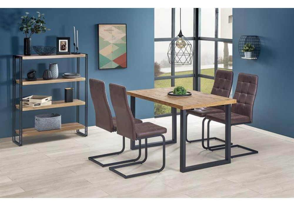 Стол обеденный HALMAR HORUS раскладной, дуб светлый/черный, 126-206/80/76