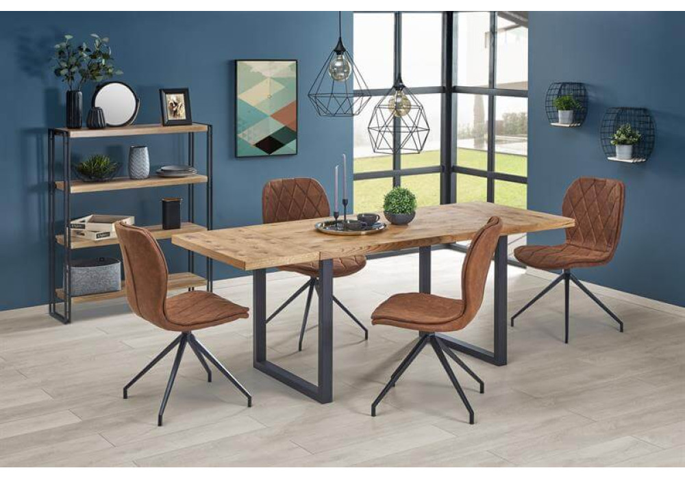 Стол обеденный HALMAR HORUS раскладной, дуб светлый/черный, 126-206/80/76