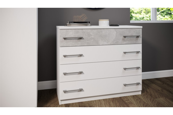 Комод Аврора 4 ящ. (белый/ателье светлый)  фабрика Империал 