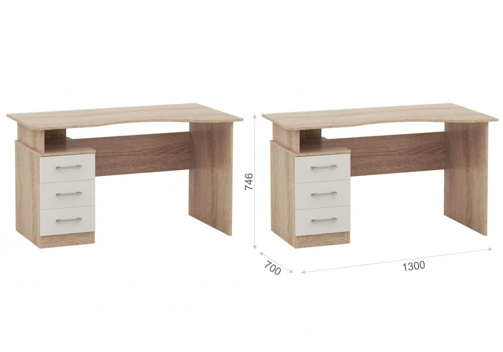 Стол Гарвард эргономик 130 3ящ правый (Дуб сонома/белый)  фабрика Империал 