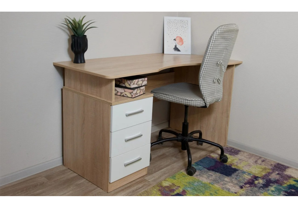 Стол Гарвард эргономик 130 3ящ правый (Дуб сонома/белый)  фабрика Империал 