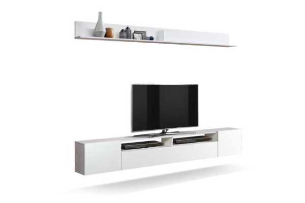 Стенка "Прага" (белый/белый глянец снег)  фабрика Олмеко 