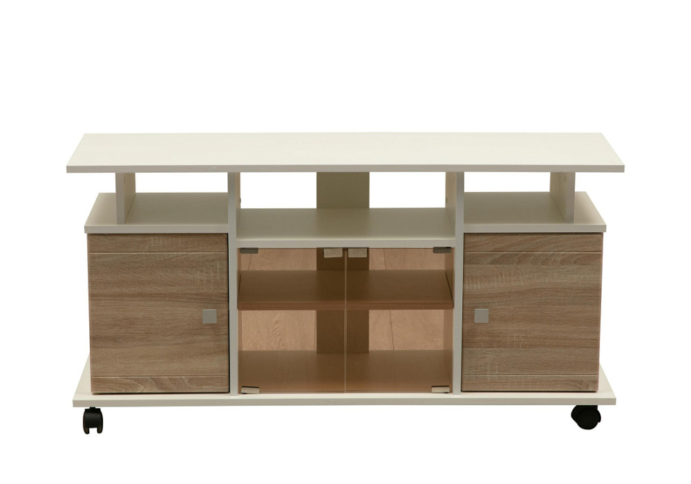 ТУМБА ПОД ТВ ВИСТА 13 (БЕЛЫЙ/ДУБ СОНОМА СВЕТЛЫЙ)  Фабрика Олмеко