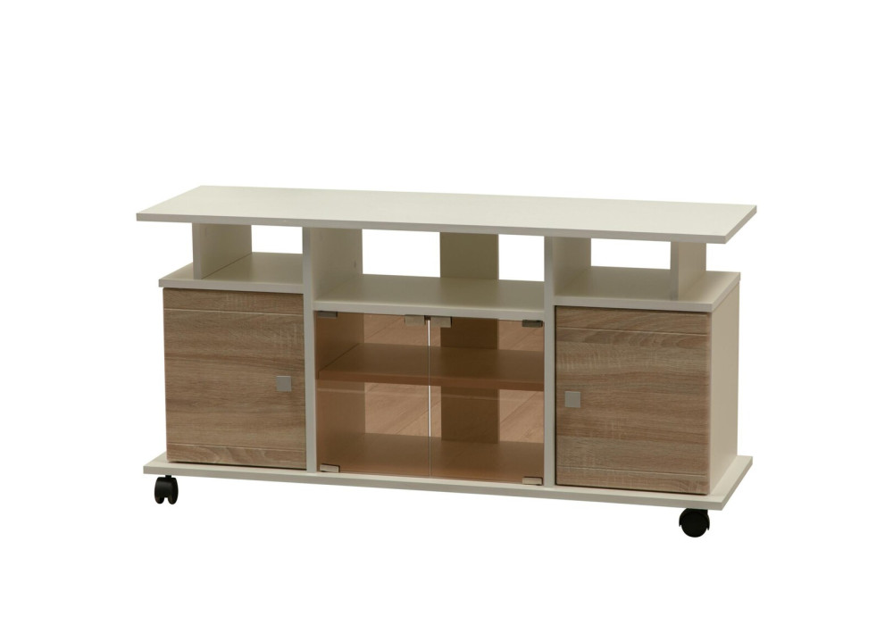 ТУМБА ПОД ТВ ВИСТА 13 (БЕЛЫЙ/ДУБ СОНОМА СВЕТЛЫЙ)  Фабрика Олмеко