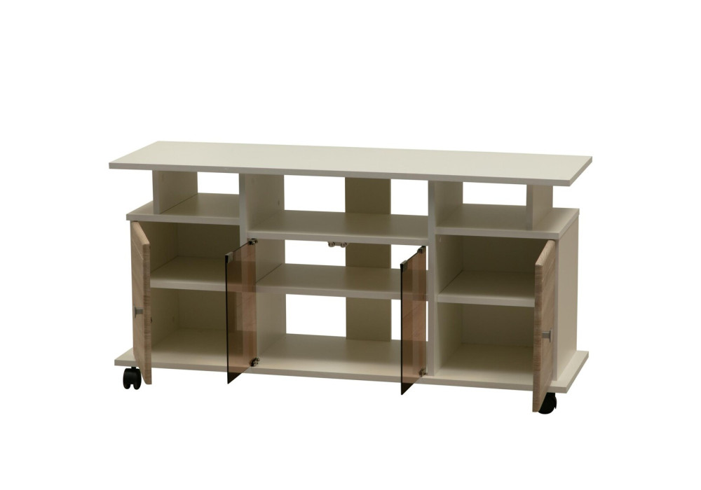 ТУМБА ПОД ТВ ВИСТА 13 (БЕЛЫЙ/ДУБ СОНОМА СВЕТЛЫЙ)  Фабрика Олмеко