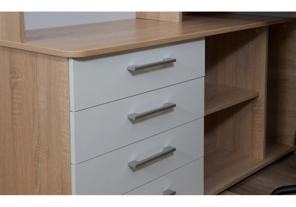 Стол Гарвард угловой с надставкой  левый (Дуб сонома/белый)  фабрика Империал 