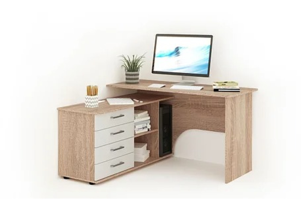 Стол Гарвард угловой 130х120 левый (Дуб сонома/белый)  фабрика Империал 