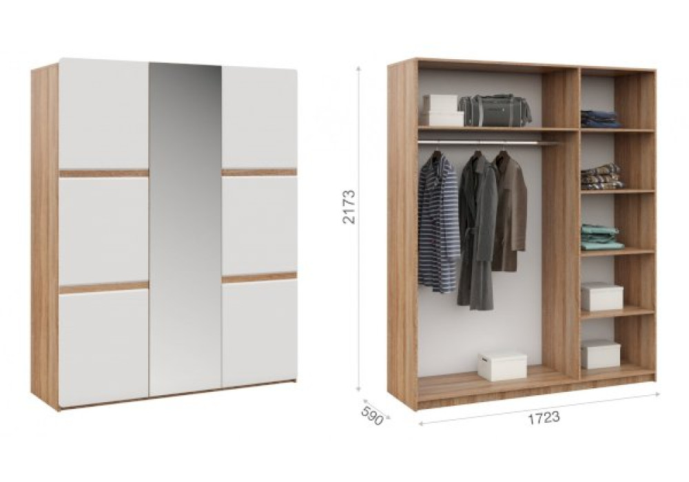  Распашной шкаф Дакота трехдверный  (Сонома/белый глянец)  фабрика Империал 