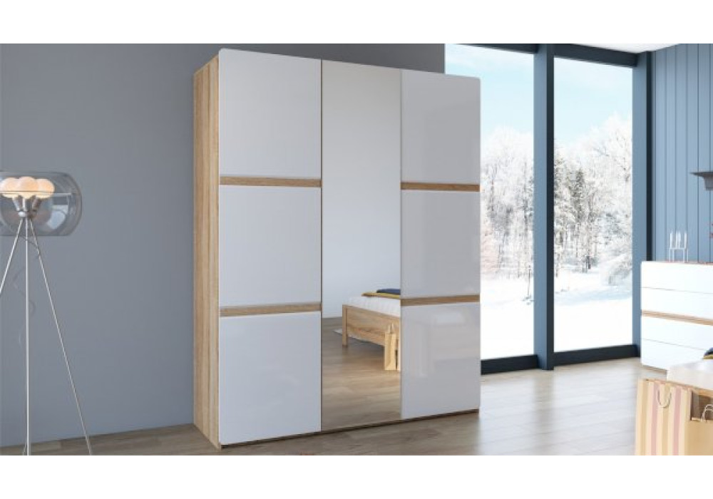  Распашной шкаф Дакота трехдверный  (Сонома/белый глянец)  фабрика Империал 