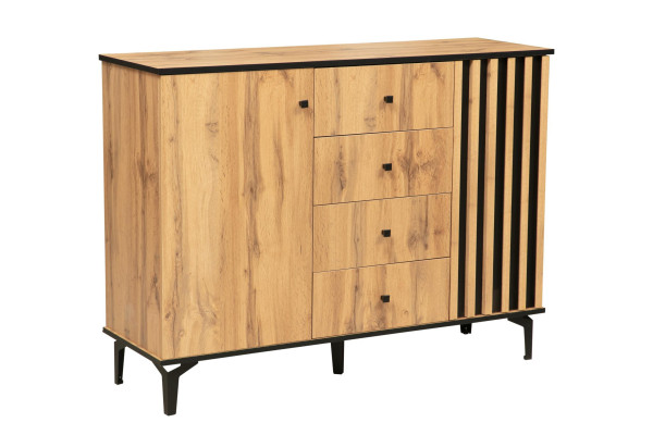 Комод 51.04 Либерти (опора h=150мм) (дуб вотан / черный / профиль: Masa Decor дуб вотан)  Фабрика Олмеко